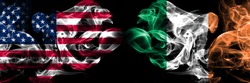 United States of America, USA vs Ireland, Irish background abstract concept peace smokes flags.
