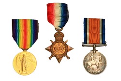World War One Medals.  Victory Medal, the British and Canadian War medal and the 1914-15 Star Medal.