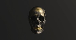Golden black Human Skull Pirate Poison Horror Symbol Halloween Medical. Anatomy and medicine concept image.