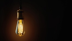 Vintage hanging Edison light bulb over dark background