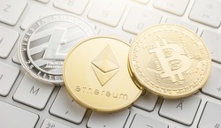 cryptocurrency coins - Litecoin, Bitcoin, Ethereum