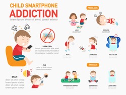 Child smartphone addiction infographic,vector illustration