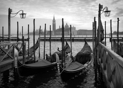 Gondolas in Venice, black and white