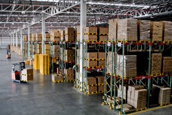 forklift in the large modern warehouse