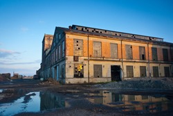 Abandoned industrial plant at sunset, Veneto, Italy