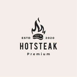 hot fire steak hipster vintage logo vector icon illustration
