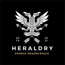 double headed eagle heraldry heraldic white on black t shirt logo vector icon illustration