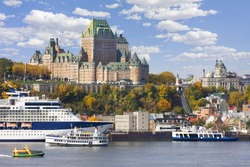 Quebec City skyline and St Lawrence River in autumn, Canada