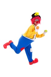 funny clown holding color balls (isolated on white)