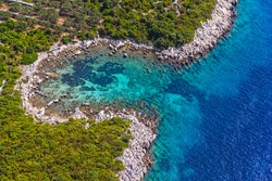 Helicopter aerial shoot of tip of the Peljesac peninsula - Dubrovnik archipelago, Croatia