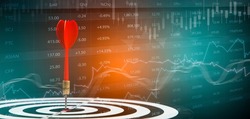 Bullseye dart arrow and line of Stock market or forex trading graph and candlestick chart suitable for financial investment concept,Economy trends background for business idea and all art work design.
