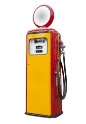 Antique gas pump on white, isolated