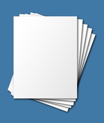 Fanned, stacked blank papers, isolated with shadow and clipping path
