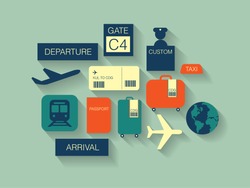 airport icons/ travel icons flat long shadow vector/illustration