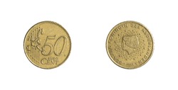 50 cents coin of Euro from Netherland. Year 1999, obverse and reverse.