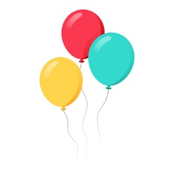 Bunch of balloons in cartoon flat style isolated on white background. Vector set