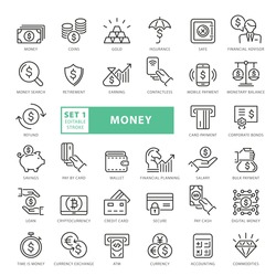 High Quality Full Vector Thin Line Icon Set - Money, Currency, Coins