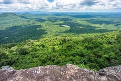 Landscape of Kingdom of Cambodia. View from top of Pha Mo I Daeng cliff in Khao Phra Wihan National Park, Kantharalak, Si Sa Ket, Thailand.