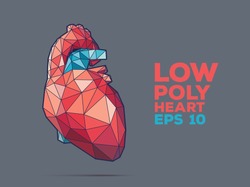 Illustration of human heart with faceted low-poly geometry effect