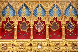 Thai art decorated inside pagoda at Wat Phramahajedi Chaiyamongkol Roi Et in the east of Thailand
