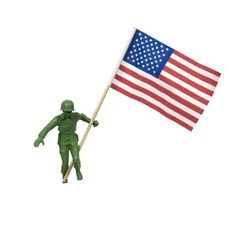 Soldier as represented by a green plastic model waving an American Flag - path included