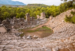 Stone amphitheater in ancient city of Phaselis Faselis . Historical landmark Faselis - city of ancient Lycia, Antalya Turkey