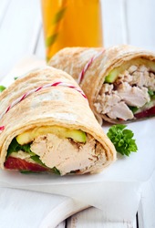 tortilla wrap with vegetable and chicken fillings