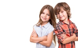 Cool little kids posing over white background