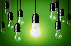 Energy saving and simple light bulbs.Green background