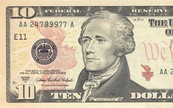 Macro shot of 10 dollar bill