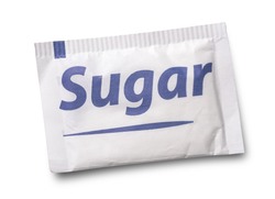 Small sugar packet isolated on white 
