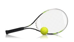 Tennis rackets and ball on white background