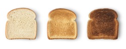 Set of three slices toast bread isolated on white