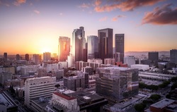 Downtown Skyline at Sunset. Los Angeles, California, USA