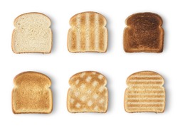 Set of six slices toast bread isolated on white background