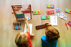 kids learning numbers, mental arithmetic, abacus calculation