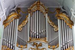 The close-up of an organ in a Danish church 