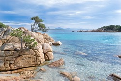 rocks in the clear turquoise water of Costa Smeralda, Sardinia