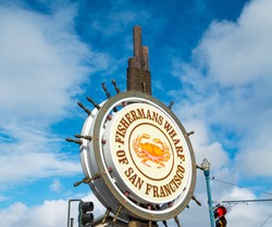 Close up of Fisherman's Wharf sign in San Francisco