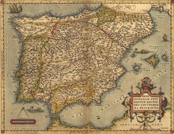 Antique Map of Spain,  by Abraham Ortelius, circa 1570
