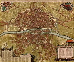 Antique map of Paris.  Atlas of fortifications and battles, by Anna Beek and Gaspar Baillieu  Originally published in 17th century.