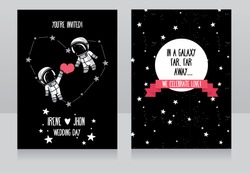 wedding invitations with stars and cute astronauts, 
