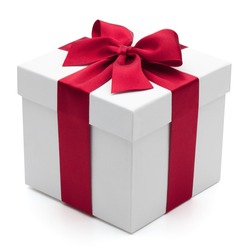Gift box with red ribbon, isolated on the white background, clipping path included.