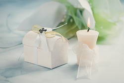 First holy communion or confirmation - candle,  small present and flowers