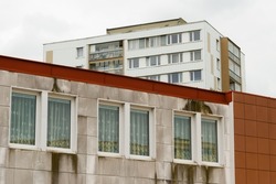 Communist style uniform concrete apartment houses in Prague