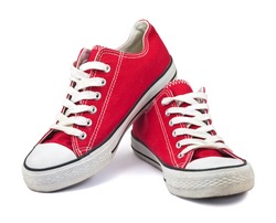 vintage red shoes on white background
