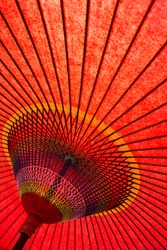 Underside of red japanese parasol