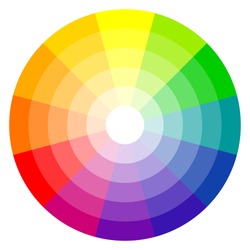 illustration of printing color wheel with twelve colors in gradations