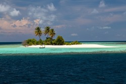 Small Desert Island in Maldives. Dreamlike Travel Destination in Indian ocean