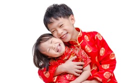 Chinese children smiles over white background
